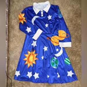 Blue Celestial Print Midi Dress